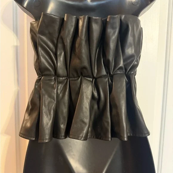 “DO+BE” Pleated Ruffle Faux Leather Top - Picture 14 of 16